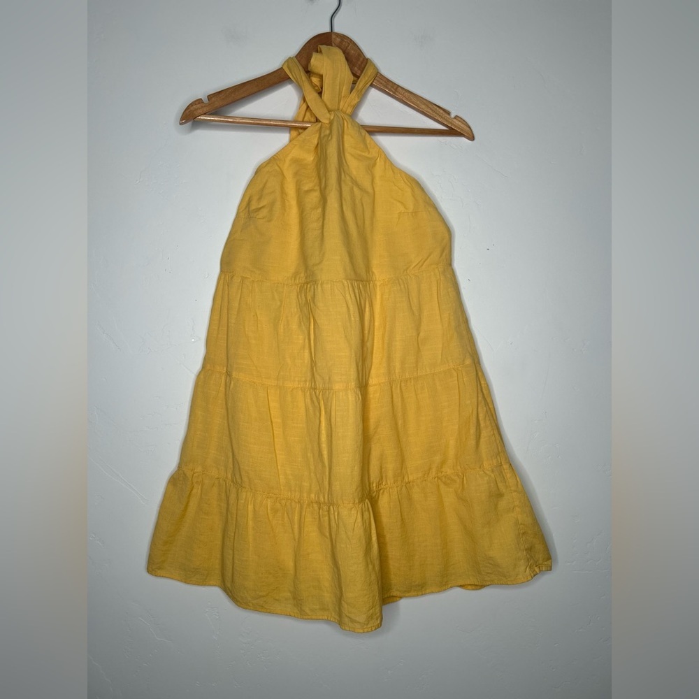 Abercrombie and Fitch Yellow Halter Mini Dress 100% Cotton Size Small Spring